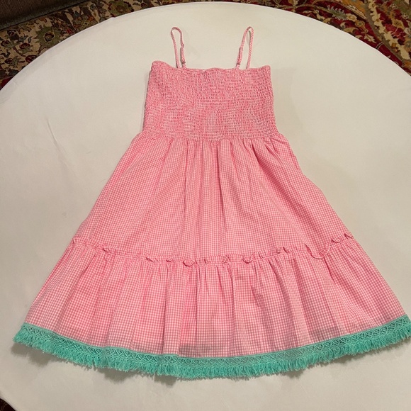 Sail to Sable Spaghetti Strap Smocked Dress Pink/White / Green Sz M NWOT - Picture 2 of 10